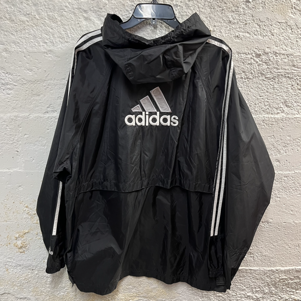 adidas フード付き ブラック アウター ADIDAS FULL ZIP WINDBREAKER HOODIE JACKET - XL – Stitch Switch