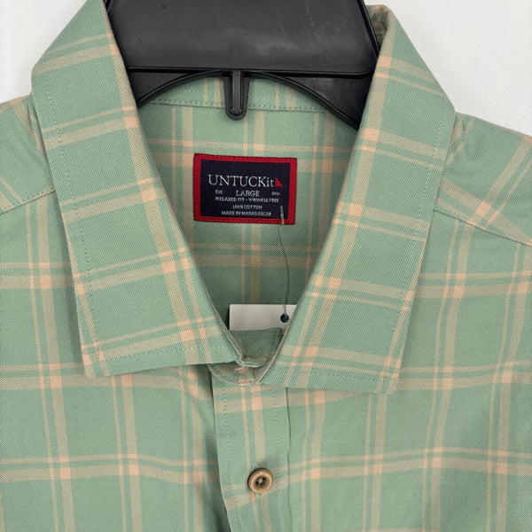 UNTUCKIT RELAXED FIT WRINKLE FREE PLAID BUTTON DOWN SHIRT