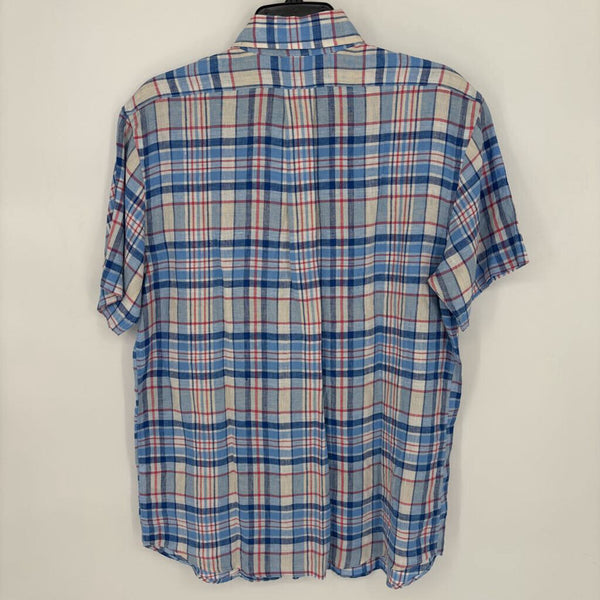 BROOKS BROTHERS REGENT FIT 100% LINEN PLAID SHORT SLEEVE SHIRT