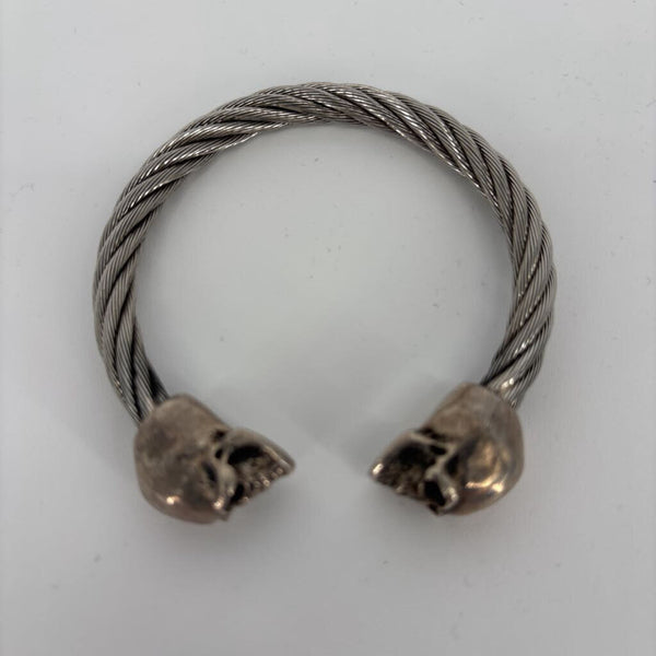 KING BABY .925 STERLING SILVER SKULL CABLE CUFF BRACELET 7.25"
