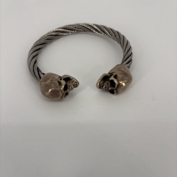 KING BABY .925 STERLING SILVER SKULL CABLE CUFF BRACELET 7.25"