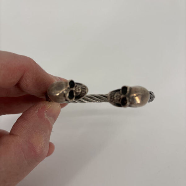 KING BABY .925 STERLING SILVER SKULL CABLE CUFF BRACELET 7.25"