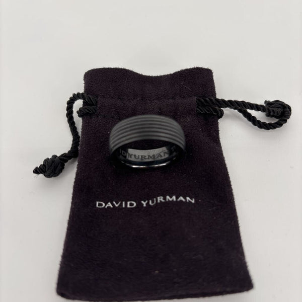 DAVID YURMAN BLACK TITANIUM AND STERLING SILVER ROYAL CORD WIDE BAND RING