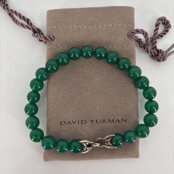 DAVID YURMAN STERLING SILVER 8MM GREEN ONYX SPIRITUAL BEADED CLAW BRACELET