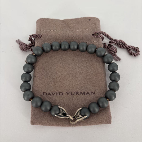 DAVID YURMAN STERLING SILVER 8MM MATTE BLACK ONYX SPIRITUAL BEADED SILVER CLAW BRACELET