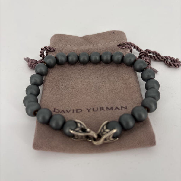DAVID YURMAN STERLING SILVER 8MM MATTE BLACK ONYX SPIRITUAL BEADED SILVER CLAW BRACELET