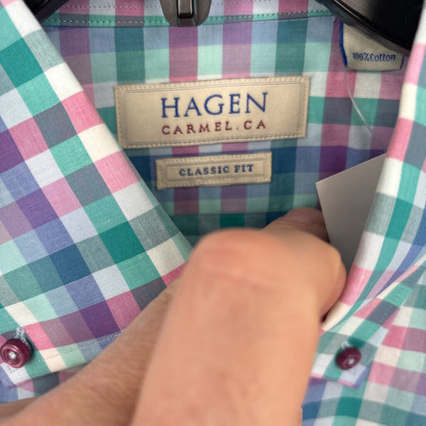 NWT HAGEN CARMEL CA CLASSIC FIT GINGHAM BUTTON DOWN SHIRT