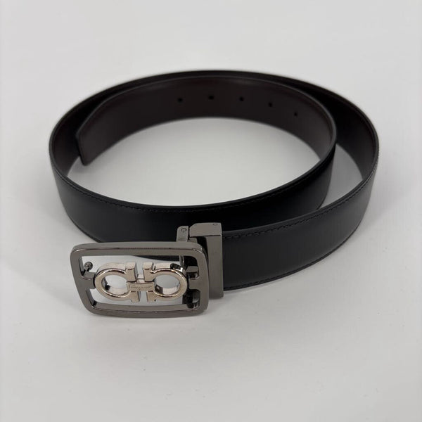 FERRAGAMO LEATHER BELT SILVER BUCKLE