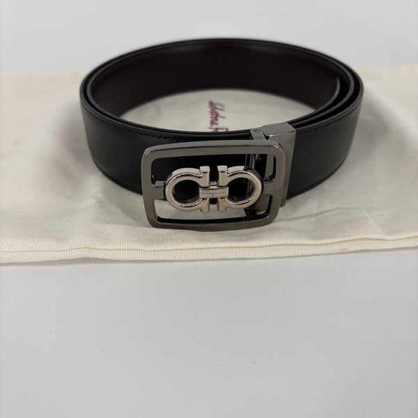 FERRAGAMO LEATHER BELT SILVER BUCKLE