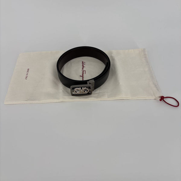FERRAGAMO LEATHER BELT SILVER BUCKLE