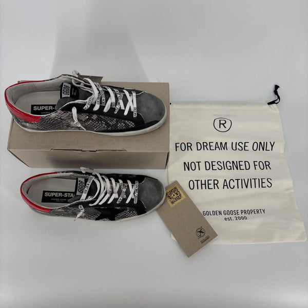 GOLDEN GOOSE SUPER-STAR CLASSIC SUEDE TOE AND PYTHON PRINT QUARTER PATENT HEEL