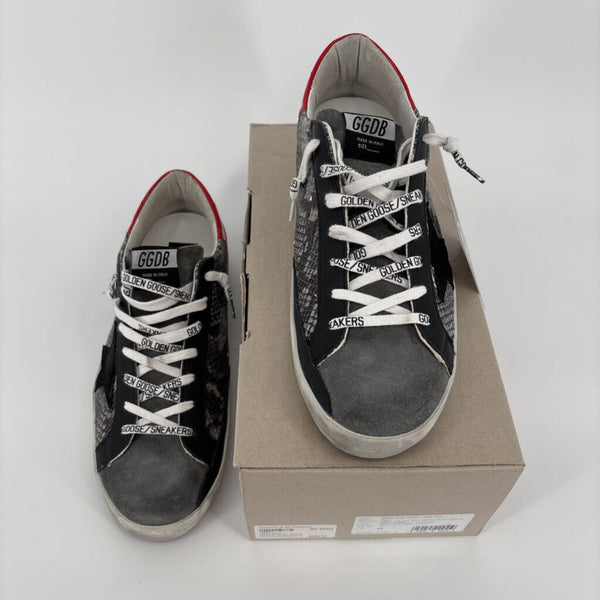 GOLDEN GOOSE SUPER-STAR CLASSIC SUEDE TOE AND PYTHON PRINT QUARTER PATENT HEEL