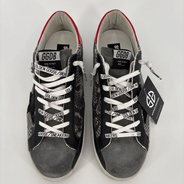 GOLDEN GOOSE SUPER-STAR CLASSIC SUEDE TOE AND PYTHON PRINT QUARTER PATENT HEEL