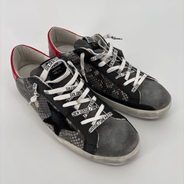 GOLDEN GOOSE SUPER-STAR CLASSIC SUEDE TOE AND PYTHON PRINT QUARTER PATENT HEEL