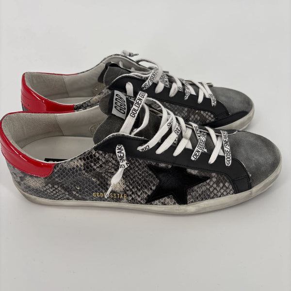 GOLDEN GOOSE SUPER-STAR CLASSIC SUEDE TOE AND PYTHON PRINT QUARTER PATENT HEEL