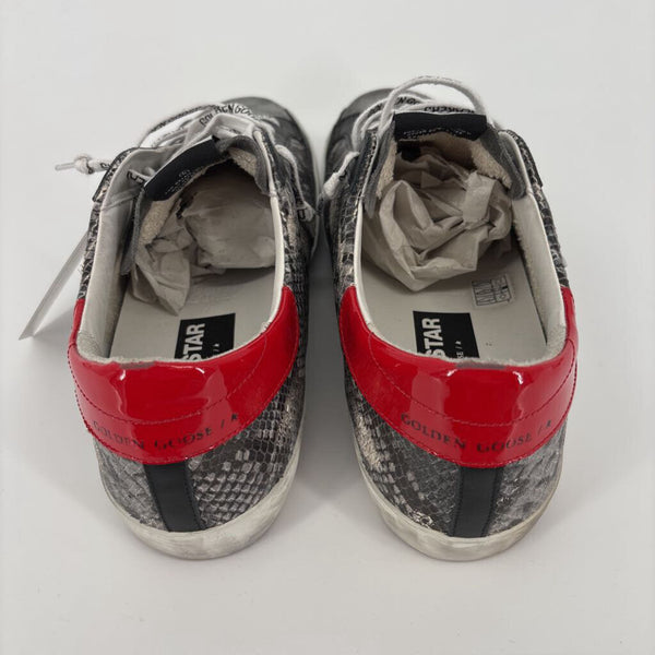 GOLDEN GOOSE SUPER-STAR CLASSIC SUEDE TOE AND PYTHON PRINT QUARTER PATENT HEEL