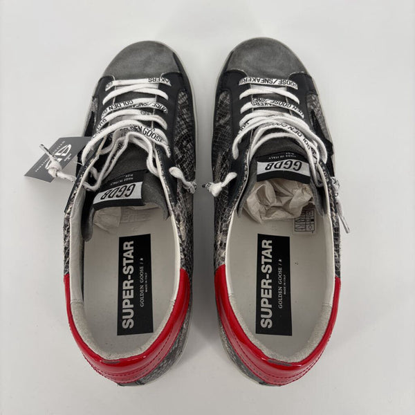 GOLDEN GOOSE SUPER-STAR CLASSIC SUEDE TOE AND PYTHON PRINT QUARTER PATENT HEEL
