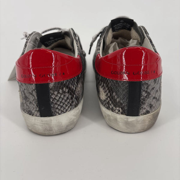 GOLDEN GOOSE SUPER-STAR CLASSIC SUEDE TOE AND PYTHON PRINT QUARTER PATENT HEEL