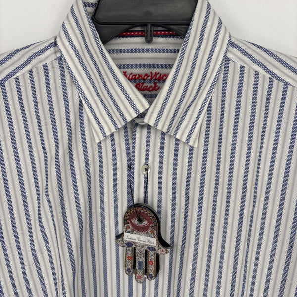 LUCHIANO VISCONTI BLACK STRIPED FRENCH CUFF SHIRT