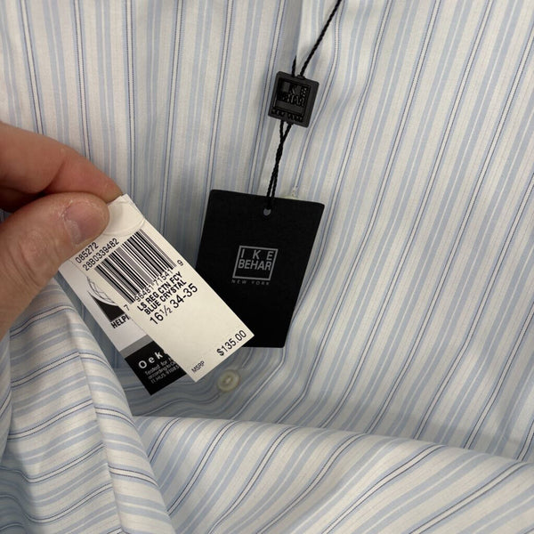 NWT IKE BEHAR 120'S TWO PLY STRIPED DRESS SHIRT