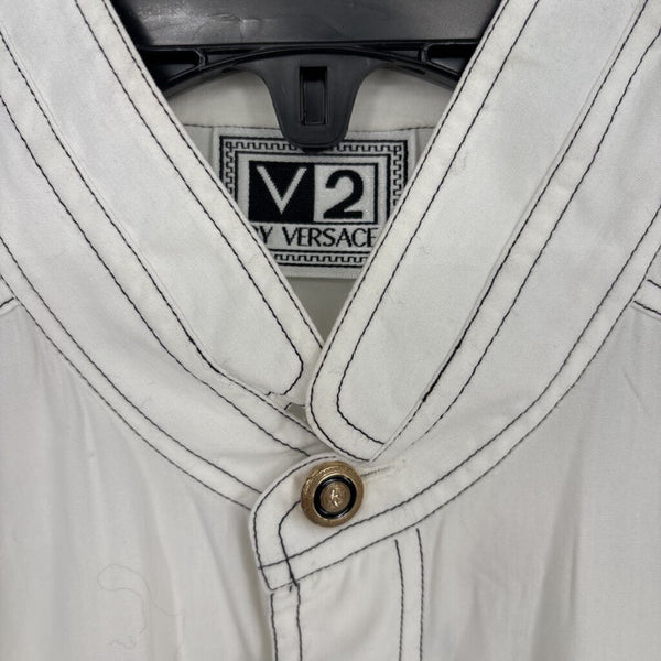VERSACE V2 BANDED COLLAR BUTTON DOWN SHIRT WHITE