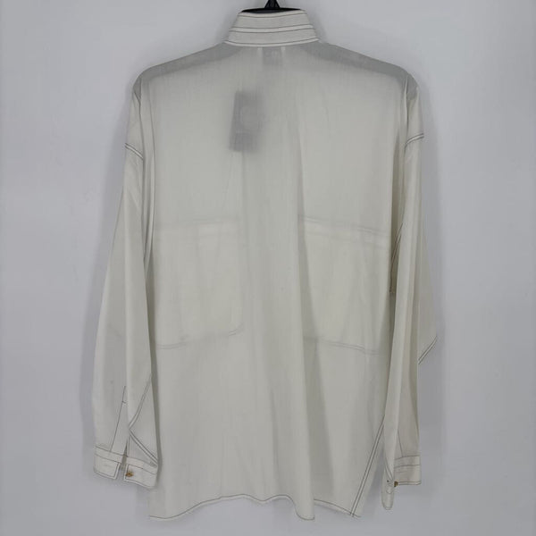 VERSACE V2 BANDED COLLAR BUTTON DOWN SHIRT WHITE
