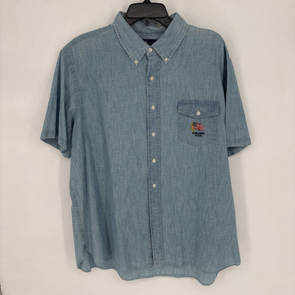 RALPH LAUREN U.S.A. EMBROIDERED CHAMBRAY SHORT SLEEVE SHIRT