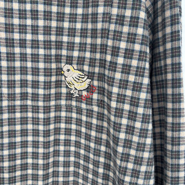 GUCCI PLAID FLANNEL EMBROIDERED BIRD BUTTON DOWN SHIRT