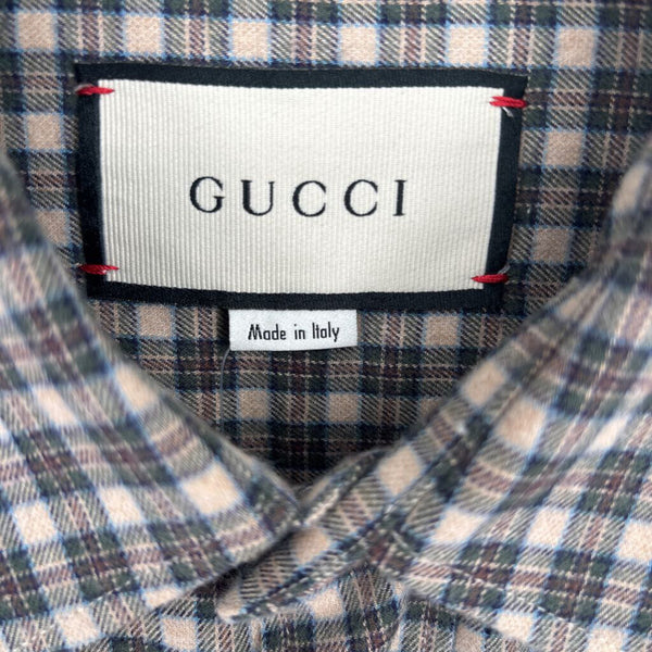 GUCCI PLAID FLANNEL EMBROIDERED BIRD BUTTON DOWN SHIRT