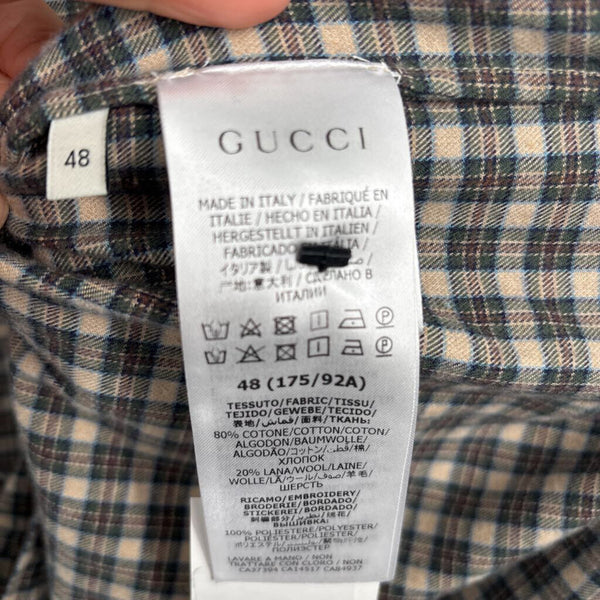 GUCCI PLAID FLANNEL EMBROIDERED BIRD BUTTON DOWN SHIRT