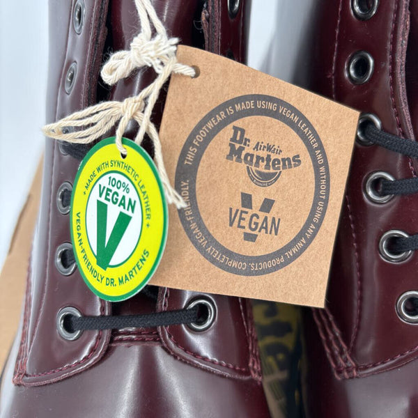 DR. MARTENS VEGAN CHERRY RED CAMBRIDGE BRUSH BOOTS