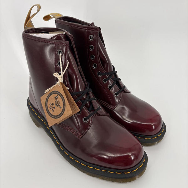 DR. MARTENS VEGAN CHERRY RED CAMBRIDGE BRUSH BOOTS