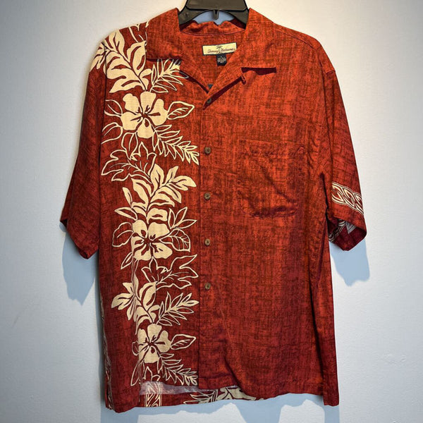 TOMMY BAHAMA 100% SILK FLORAL CAMP SHIRT RUST - S